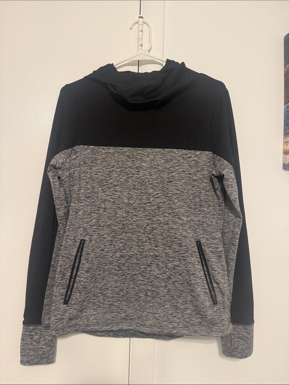G-III 4Her  Women’s Black and Gray Hooded Athletic Pullover